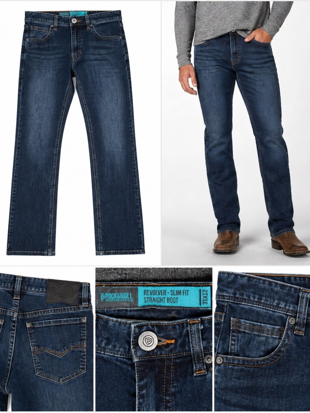 Rock & Roll Cowboy Revolver Slim Bootcut Jeans Mens 32 X 32
